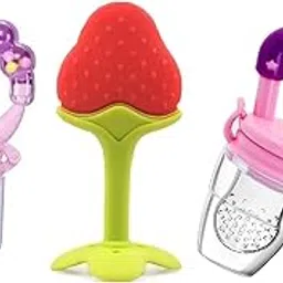 FIRAGE Baby Food Feeder Set, 3-Piece Combo with Fruit Pacifier, Food Nibbler and Teething Toy for 6-12 Months image 1