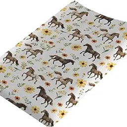 Horses and Floral Baby Changing Pad Covers,Unisex Fitted Changing Pad Cover for Baby Girls Boys,Comfortable Breathable Changing Table Cover,Polyester Easy Care Diaper Changing Pad Table Sheets-image-0
