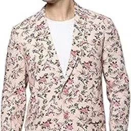 showoffff SHOWOFF Men's Mandarin Collar Printed Peach Open Front Blazer-SOBLZ-293_Peach-picture-23