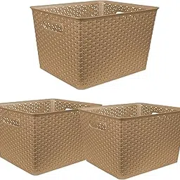 Homestrap Set Of 3 Plastic Storage Organizers/Baskets For Kitchen, Clothes, Multipurpose Vegetables, Toys, Books, Office, Stationery, Wardrobe(Large| Biscuit)-picture-56