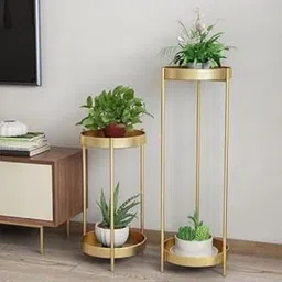 ROIIHA CRAFTS Metal Floor Flower Stands Planter for Living Room Bedroom Display Plant Stand Indoor Plant Stand (Set of 2) (Gold)-image-65