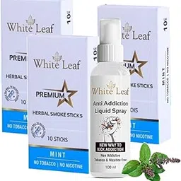 White Leaf Premium Herbal Ayurvedic Herbs Cigarettes Mint Flavour(Pack Of 30) With 100 ml Shot Non Addiction Mouth Spray 100% Tobacco Free, Nicotine Free |Smoking Cessation(Non Addictive)-picture-30
