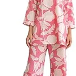 NityaTrendz Women's Pure Cotton Yellow Printed Co Ord Set_Pink_M-picture-50