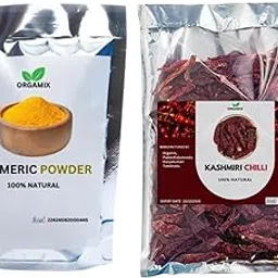 ORGAMIX Turmeric Powder | Haldi/Manjal Powder | 1 Kg Pack & ORGAMIX Kashmiri Red Chilli Whole | Pure & Natural Lal Mirchi – 1kg-image-31