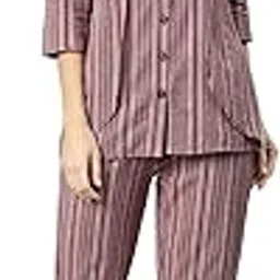 cottinfab Women Maroon and Grey Striped Cotton Shirt with Trousers-picture-11