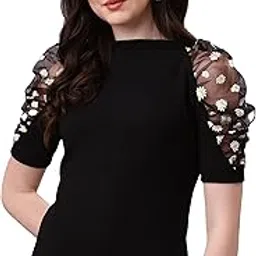 sheetal associates Women's Solid Regular Fit Polyester Puff Sleeve Classy Casual Top-picture-17