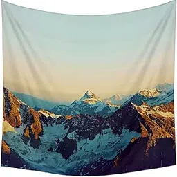 ArtzFolio Landscape With Peaks Covered By Snow & Clouds Velvet Fabric Painting Tapestry | Wall Art Hanging 29.1 x 29.1 inch (74 x 74 cms) image 1