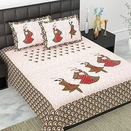 JAIPUR PRINTS 100% Cotton Rajasthani Jaipuri Traditional Floral King Size Double Bedsheet with 2 Pillow Covers - MultiColor03 image 1