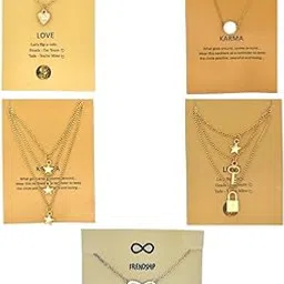 Tempus Studio Fashion 5 Pcs Combo Latest Stylish Pearl, Heart, Stars, Infinty and Lock&Key Charm Necklace Jewellery Set for Women Pendant Necklace Gifts for Girls (AJ- Packof5Pendant)-image-14