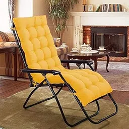 Barbican Chair Cushions for Sitting | 18x36 Inch - Super Comfy Long Rocking Chairs Cushion Chair Pad for Home Office | Large Size - Back Seat Cushions with Ties | Plain - Yellow-picture-23