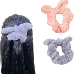 MINDORA Plush Bunny Ear Scrunchies, Soft Microfibre Hair Ties, Pack of 5, Neutral Colours (Pink)-picture-32