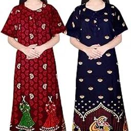 geet ethnica Women’s Cotton Printed Maxi Nighty – Pack of 2 Soft Ankle-Length Night Dresses | Sleepwear Gowns for Women-picture-23