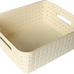 RichCraft International Plastic Checkered Storage Basket ( Extra Large , Pearl White , 35 Cm X 30 Cm X 13 Cm Capacity 13 L ), Rectangular-image-13