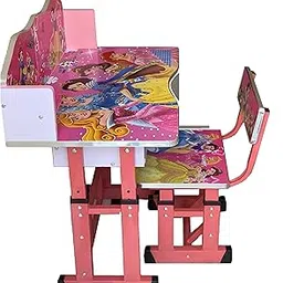 Toby Engineered Wood and Metal Kids Study Table and Chair Set | Multifunctional Kids Desk Age Between 2-11 | Printed Children's Writing Desk with Adjustable Height|Study Table for Boys and Girls(Pink)-picture-47