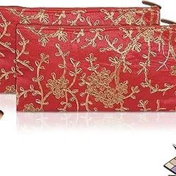 Heart Home 2 Pcs Polyester Hand Purse for Woman with 2 Compartment | Party & Weddings Stylish Ladies Purse for Women and Girls | Embroidery Design - Pink-picture-26