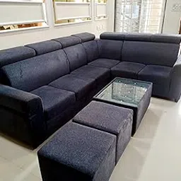 Taxzek 6+2 Modern L-Shaped Sectional Sofa Set with Glass Centre Table, Adjustable Headrests, Grey Fabric, 2 Ottoman Stools-picture-30