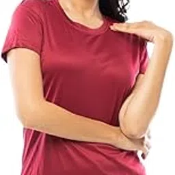 Lappen Fashion Women's Dry Fit Workout T-Shirt I Stretchable & Quick Dry Polyester Activewear Round Neck Half Sleeve Regular Slim Fit Plain Tshirts I Tees for Sports Gym Running Women & Girls-image-11