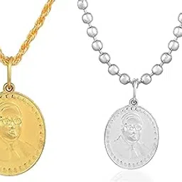 morir Brass Combo of Gold & Silver Plated Babasaheb Bhimrao Ambedkar with Meditation Buddha Reversible Pendant Necklace Combo Jewellery for Men Women-picture-23