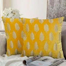 TRENDING HOME COLLECTION Cushion Cover with Booti Zari Embroidered Stitched Zippered Cotton Velvet Cushion Cover | 16X16 Inches | Set of 2| (OHERE Yellow)-picture-12