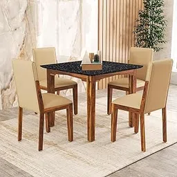 Lemon Tree Furniture Sheesham Wood Dining Table Set | 4 Seater Dining Table | Honey & Black Table Top-image-4
