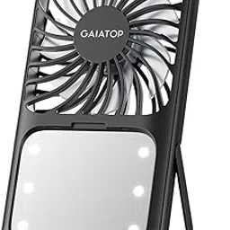 Gaiatop Mini Handheld Fan - 3 Speeds, 2000mAh USB Rechargeable Portable Fan with LED Lighted Makeup Mirror and Stand, Small Personal Fan Ideal for Outdoor Travel, Gifts for Women & Girls (Black)-picture-20