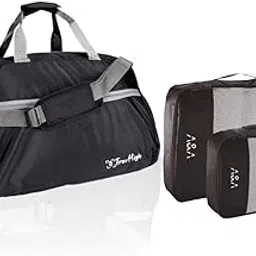 aaron inc 50 Litre Black Polyester Ultra Light Waterproof Travel Duffle Bag with 2 Large Medium Size Packing Cubes Travel Pouch Organizer for Luggage Men and Women Black (1 Bag & 2 Cubes)-picture-37