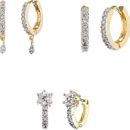 zeneme American Diamond Gold plated Earrings Set For Women & Girls - Pack Of 3-picture-43