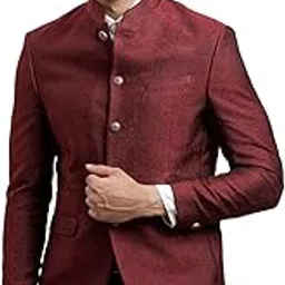turtle Men Terry Rayon Self Design Maroon Blazer image 1