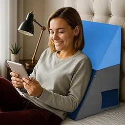 Sleepsia Wedge Cushion | 1 Year Warranty | Wedge Memory Foam Back Support Pillow for Bed, Acid Reflux, Snoring, GERD, Leg Elevation, Pregnancy Support for Sitting & Sleeping | Grey/Blue Gel image 1