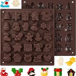 BAKING SET 25 Cavity Christmas Tree Santa Claus Gingerbread Cane, Candy Molds Resin, Ice Cube, Soap, Cake Topper Silicone Mold Pack of 1-picture-22