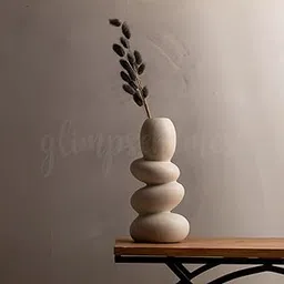 glimpse homes Pebble Vase | Ceramic Flower Vase | 11 inch | Whitestone (Ivory, Off-White)-picture-18