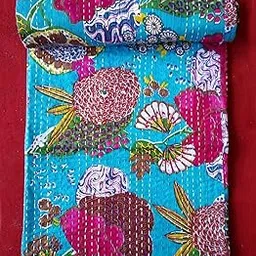 TI AMO Handmade Multi Color Printed Kantha Quilt 60x90 Inch Kantha Coverlet Throw Kantha Gudari-picture-13