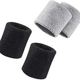 R-LON Wristband (Pack of 2 Pair) Soft Sweatband for All Sport Like Hockey,Cicket,Running,Walk,TT,Tennis, Stretchable, Sweat Absorbent Supports Free Size for All Unisex Youth Grey,Black-image-0