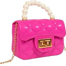 Girl's Mini Shoulder Bag | White Quilted PU Leather Handbag with Pearl Handle, Gold Chain, and Lock – Party & Casual Purse for Girls-picture-23