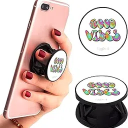 EggShell Tabletop Finger Grip Mobile Holder Stand Premium Glossy Finish Effect Black Expanding Stand Mobile Finger Grip (Sockets) Fold Compatible All Basic Cell Phone Tablets (Artistic Good Vibes)-image-1