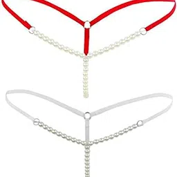 Women's Pearl Beaded G-String Thong Panties with Elastic Band, High-Waisted Seamless Bikini Hipster Underwear Briefs Cotton Silk Microfiber Bamboo Breathable, Pack of 2-picture-13