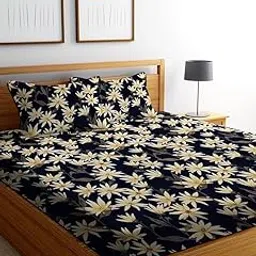 Panipat Emporium Cotton 360 Elastic Fitted Bedsheet with 2 Pillow Covers | Double Bed with All Around Elastic | 220 TC Supersoft | Size - 72 * 78+10 inches, Black with Floral Print-picture-21