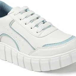 zapatoz Women's White and Pink Casual Sneakers, Lace-Up Style, Wave Pattern Sole, Comfortable Athletic Walking Shoes-picture-29