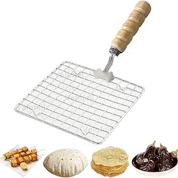 velofeil Steel Square Samll Papad Roaster Chapati Roti Jali Barbeque (BBQ) Grill with Wooden Handle (1 Pc)-picture-20