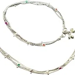 Indian Traditional White Metal Anklets Payal Pair for Women (00103)-picture-50