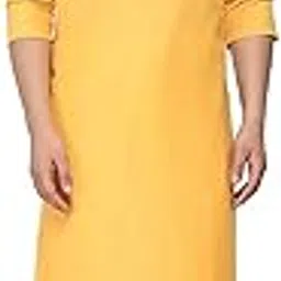 gauri laxmi enterprise Men's Cotton Blend Solid Straight Kurta (PLN 32_Haldi Yellow-picture-47