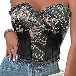 plush & dainty lingerie Plush and Dainty Designer Sexy Party Net Embroidered Padded Corset Bustier Tank Top for Women’s & Girls-Adjustable Straps-Free Size-picture-13