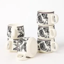 Ceramic Coffee Mugs with Floral Pattern 6-Piece Set Blue and Pink Vine Design White Base (Black & White)-picture-14