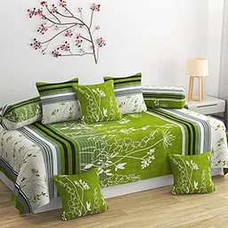 Gurnoor| Soft Microfiber Diwan Set Covers 8 Pieces, Lotus Design Diwan Set (1 Single Bedsheet, 2 Bolster Covers, 5 Cushion Covers) (Green)-picture-17