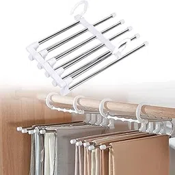 SHAYONAM (Pack of 3) 5 in 1 Stainless Steel and Assorted Hangers for Clothes Hanging Multi Layer Multi-Purpose Pant Hangers for Wardrobe Magic Foldable Hanger Clothes Hanger.-picture-27