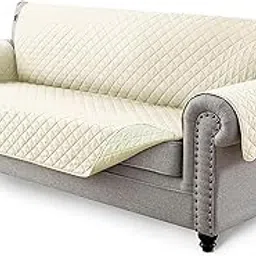 House of Quirk Reversible Sofa Cover, 3 Seater Couch Covers with Adjustable Elastic Straps, 280 GSM Sofa Slipcovers for Pets (Beige/Beige, 172.7 x 190.5cm)-image-52