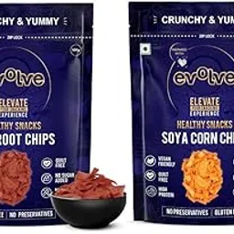 Evolve Snacks Beetroot & Soya Corn Chips | Light & Crispy, high protein | Natural ingredients, No Palm Oil, No Artificial Preservatives, Trans Fat Free, Low Calorie | 200g - Pack of 2 (100g each)-image-95