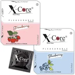 X-Core Extra Dotted Flavored Condoms (6 Pcs) with Intimate Tissue Papers (6 Sheets) – Dual Pleasure & Care Combo (Pack of 2, Strawberry & Blueberry)-picture-36
