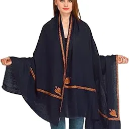 exotic india Women's Plain Kashmiri Kingri With Sozni Hand-Embroidery on Border Pure Wool Shawl-picture-18