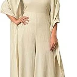 w for woman Ecru Flared Jumpsuit with Detachable Shawl-picture-40